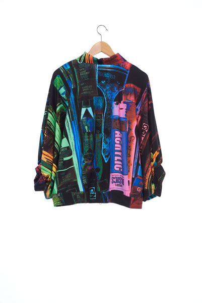 "The Painters" Collection- Painting Tools Dark POP Printed Elastic Jersey 2/3 Sleeve Volume Coat