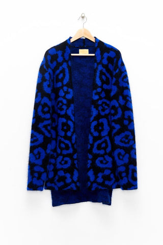 Slade Collection- Angora Hair Leopard Graphic Jacquard Knitted Cardigan - Johan Ku Shop