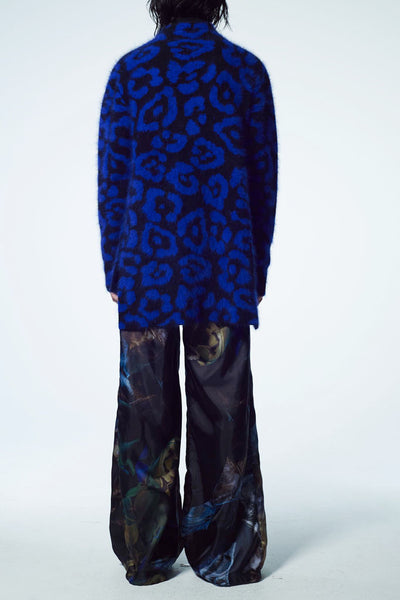 Slade Collection- Angora Hair Leopard Graphic Jacquard Knitted Cardigan - Johan Ku Shop