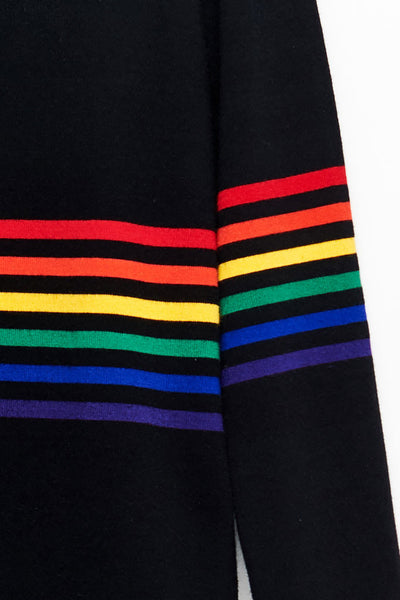 Slade Collection- Rainbow Colour Stripes Knitted Asymmetry Hign Neck Top - Johan Ku Shop