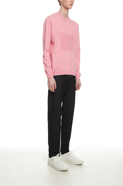 Andy Collection- 2.5D Square Detail Knitted V Neck Top- Pink - Johan Ku Shop