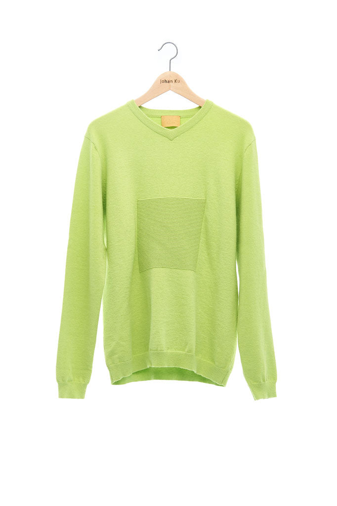 Andy Collection- 2.5D Square Detail Knitted V Neck Top- Grass Green - Johan Ku Shop