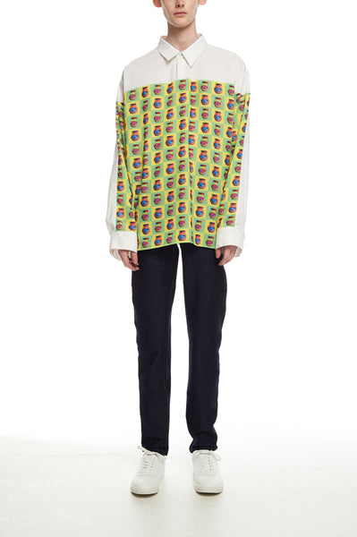 Andy Collection- Front Yellow/Green Pop Art Graphic Over-sized White Shirt - Johan Ku Shop
