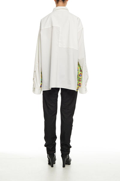Andy Collection- Front Yellow/Green Pop Art Graphic Over-sized White Shirt - Johan Ku Shop