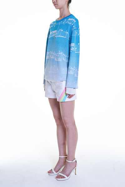 Elioliver Collection- Note Graphic Knitted Jacquard Top - Blue/White - Johan Ku Shop