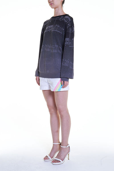 Elioliver Collection- Note Graphic Knitted Jacquard Top - Black/Dark Gray - Johan Ku Shop