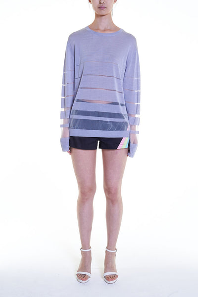 Elioliver Collection- See-Through Stripe Knitted Top - Gray - Johan Ku Shop