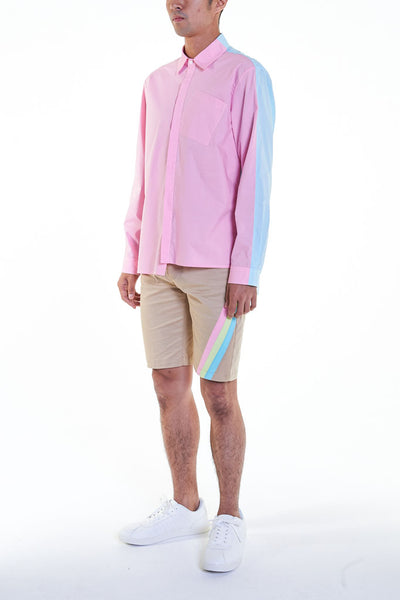 Elioliver Collection- Contrast Colour Over-Sized Shirt - Pink/Blue - Johan Ku Shop