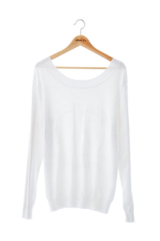 Elliot Collection- Peace Mark Stitches Knitted Long Top - White - Johan Ku Shop