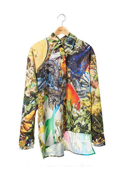 Elliot Collection- Woodstock Image Print Asymmetric Details Oversize Shirt - Johan Ku Shop