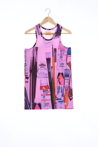 "The Painters" Collection- Painting Tools Pink Printed Elastic Jersey Tank Top