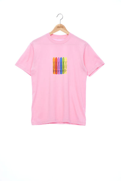 "The Painters" Collection- Rainbow Crayons Graphic Print T-Shirt - Pink
