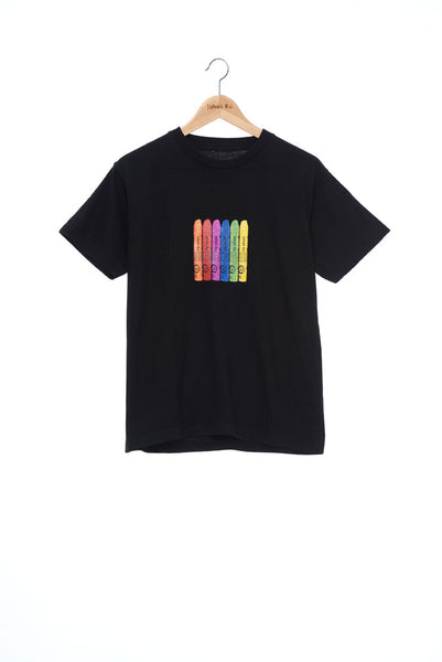 "The Painters" Collection- Rainbow Crayons Graphic Print T-Shirt - Black