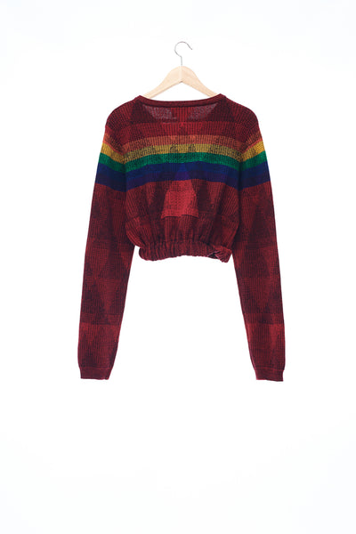 Sean Collection- Rainbow Meets Triangle Graphic Jacquard Crop Knitwear