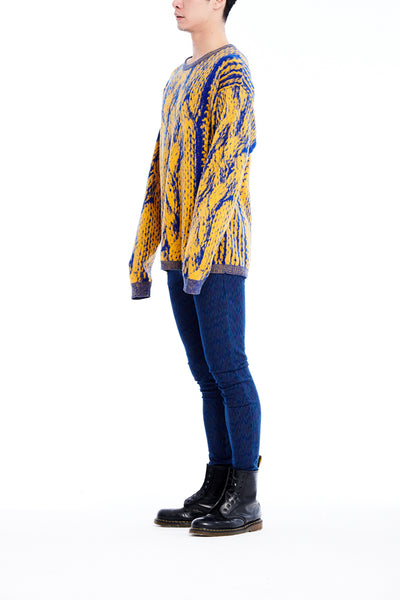 Sean Collection- Chunky Cable Graphic Jacquard Oversized Knitwear- Canary/Blue