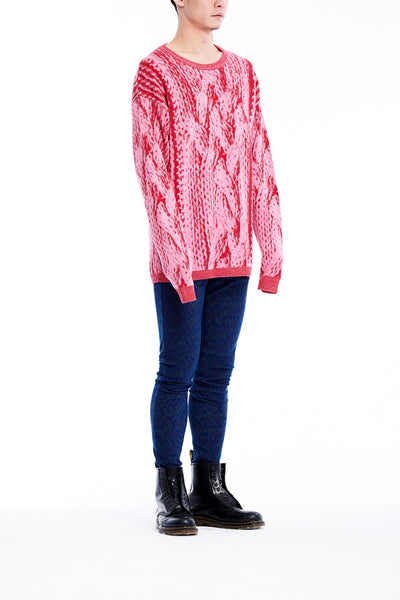 Sean Collection- Chunky Cable Graphic Jacquard Oversized Knitwear- Pink
