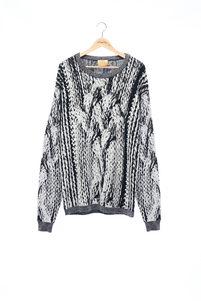 Sean Collection- Chunky Cable Graphic Jacquard Oversized Knitwear- B/W