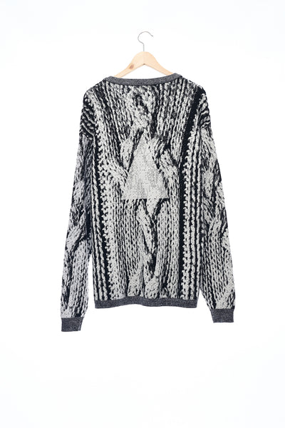 Sean Collection- Chunky Cable Graphic Jacquard Oversized Knitwear- B/W