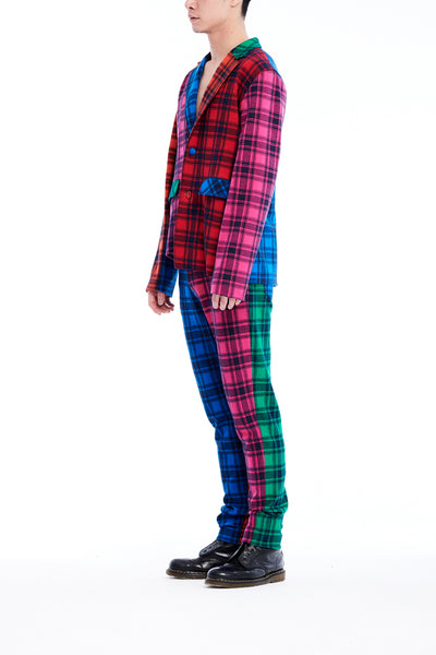 Sean Collection- Rainbow Image Colour Contrast Knitted Jacquard Tartan Trouser