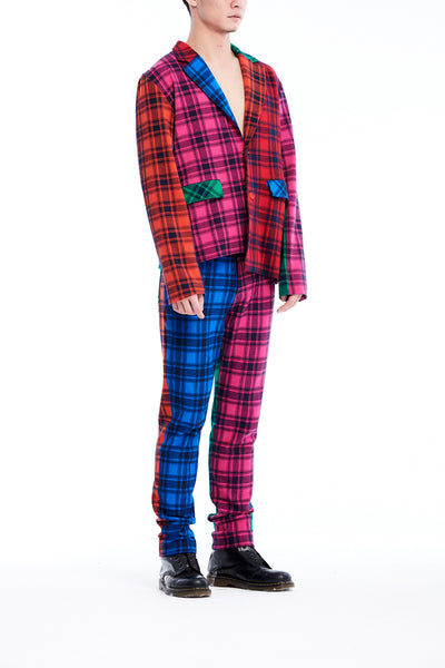 Sean Collection- Rainbow Image Colour Contrast Knitted Jacquard Tartan Trouser
