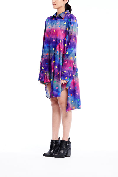 Sean Collection- Asymmetric Cutting Printed Short Dress- Rainbow Triangle Dots/Full Colour