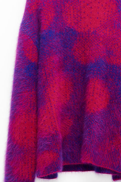 Slade Collection- Angora Hair Over Size Dots Jacquard Knitted Hoodie Top - Johan Ku Shop