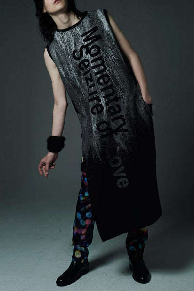 Slade Collection- Fur and Slogan Knitted Jacquard Long Vest Top - Johan Ku Shop